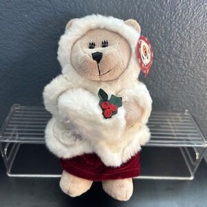 2004 Starbucks Plush Bearista Bear 37th Edition Velvet Fur Coat Hand Muffs X-mas